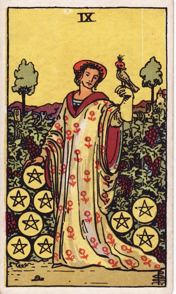 Lá Bài Tarot Hằng Ngày 2026-08-18 – 9 Tiền (Nghịch Vị)