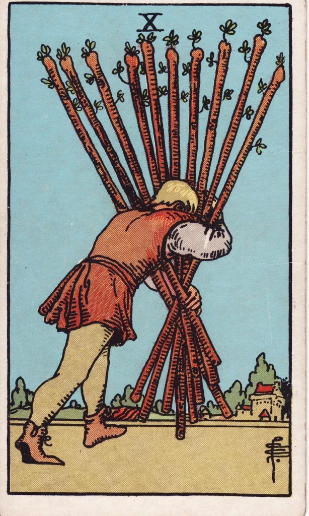 Lá Bài Tarot Hằng Ngày 2026-07-02 – 10 Gậy (Nghịch Vị)