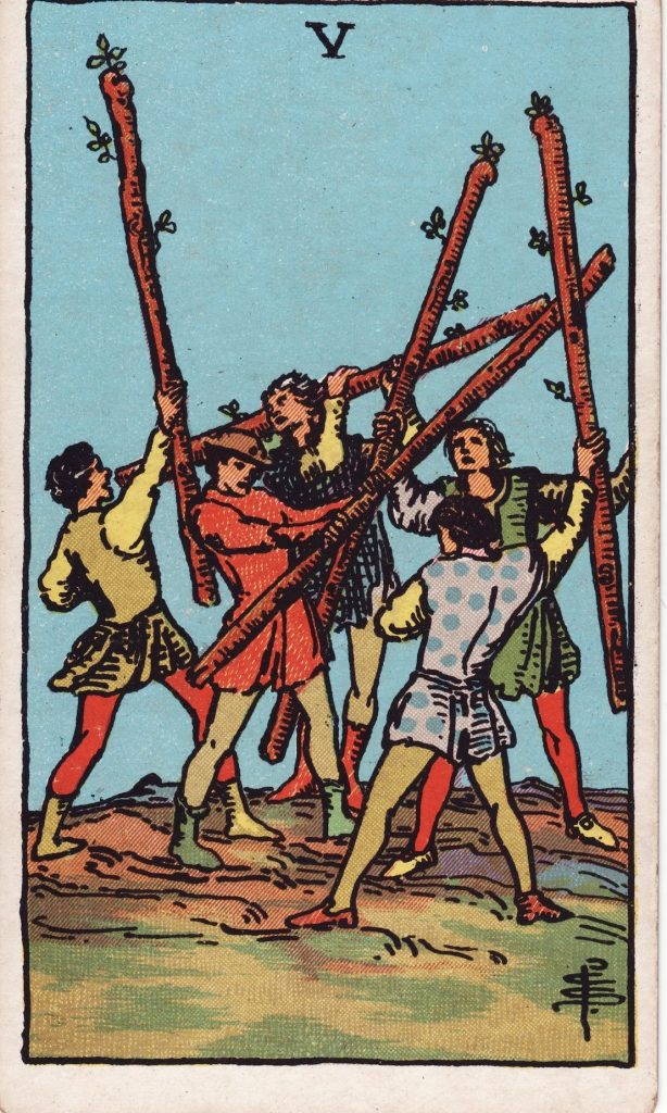 Lá Bài Tarot Hằng Ngày 2026-07-10 – 5 Gậy (Chính Vị)