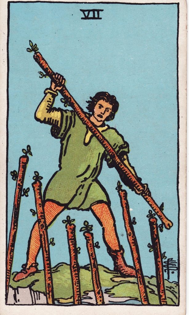 Lá Bài Tarot Hằng Ngày 2026-07-17 – 7 Gậy (Nghịch Vị)